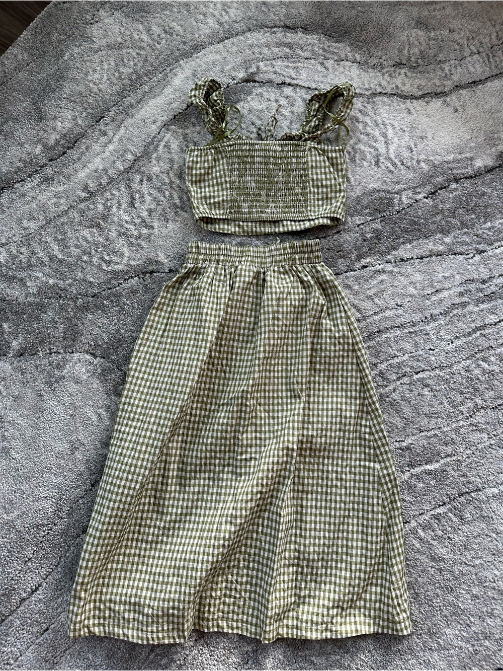 Green Gingham Two-Piece Crop Top & Maxi Skirt Set - Picture 4 of 4